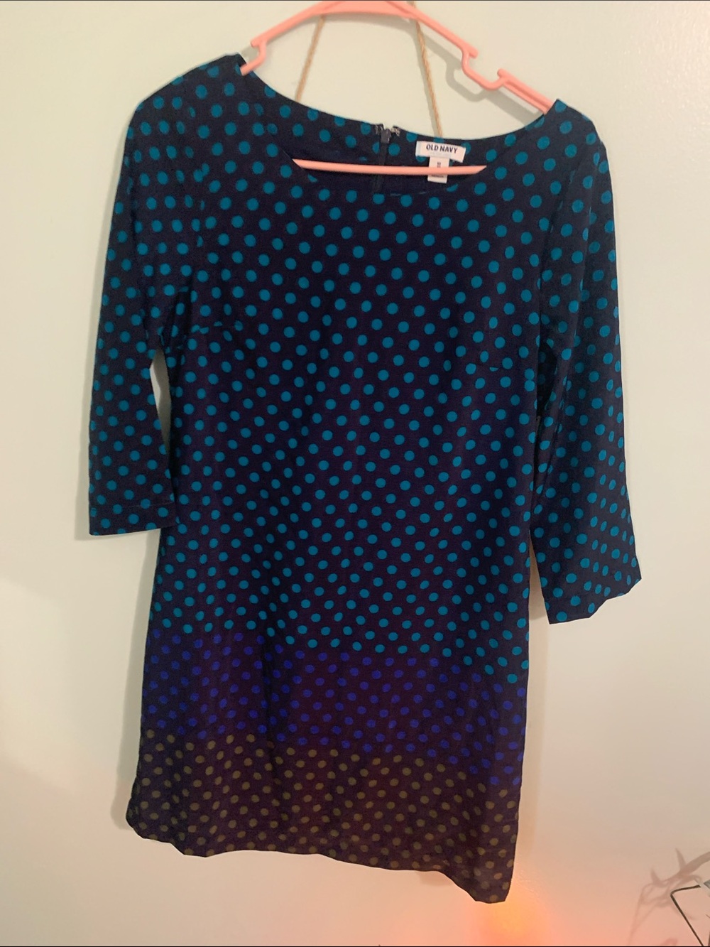 Old Navy Navy Dress with Teal Polka Dots and Gradient Hem